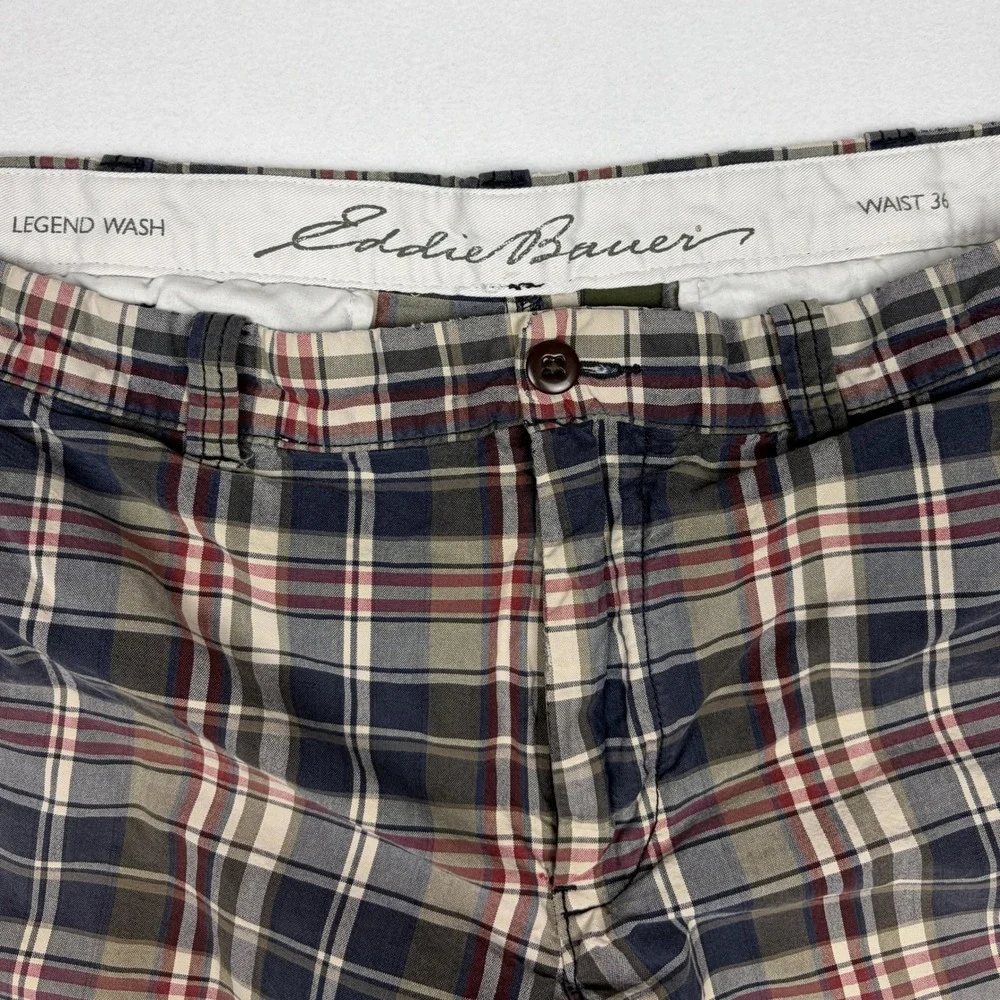 Eddie Bauer Mens Legend Wash Plaid Chino Shorts Multicolor Cotton Size 36